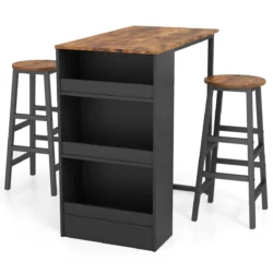 Rinkinys iš 2 baro kėdžių ir stalo, rudos/juodos spalvos