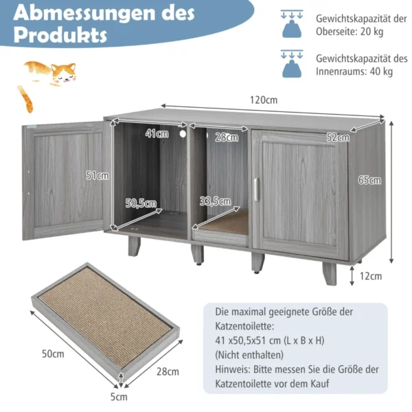 Kačių tualetas 120x52x65cm., pilkos spalvos