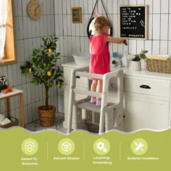 Virtuvės bokštelis 46,5x46,5x90cm., baltos/pilkos spalvos