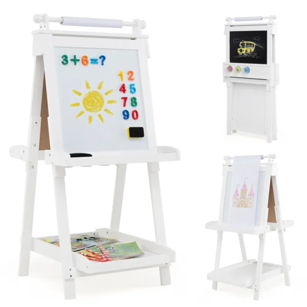 kinderhhenverstellbaretafelmitwhiteboardmagnetischertafelklappbarestaffeleiwei_image_2.webp Dvipusė piešimo lenta 55x66x126cm., įvairių spalvų