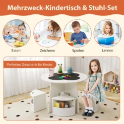 Vaikiškas stalas su 4 kėdėmis, baltos spalvos