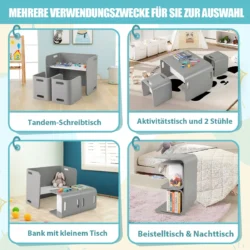 Vaikiškas stalas su kėdėmis, pilkos spalvos