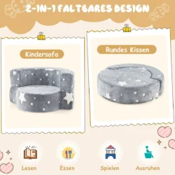 Vaikiškas pufas 80x64x40cm., pilkos/baltos spalvos