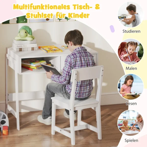 Vaikiškas rašomasis stalas su kėdė, baltos spalvos