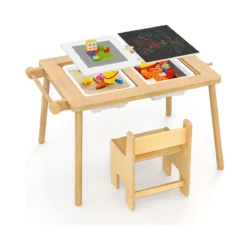 Vaikiškas stalas su kėdė, šviesiai rudos spalvos
