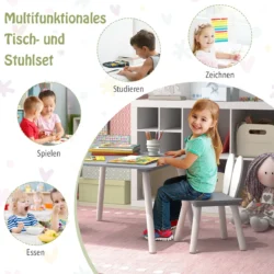 Vaikiškas stalas su kėdėmis, baltos/pilkos spalvos