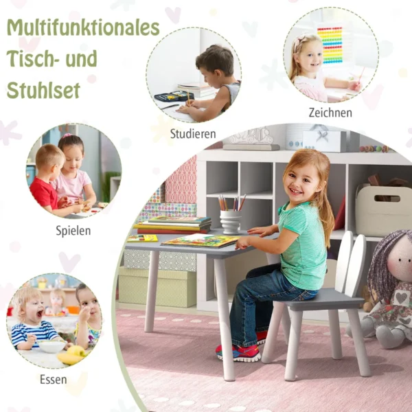 Vaikiškas stalas su kėdėmis, baltos/pilkos spalvos
