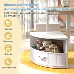 Vaikiškas stalas su 4 kėdėmis, baltos/šviesiai rudos spalvos