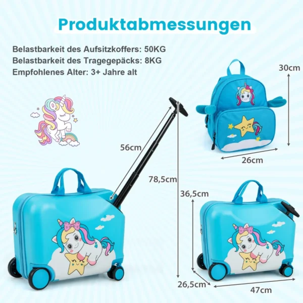 Vaikiškas lagaminas ir kuprinė, mėlynos spalvos