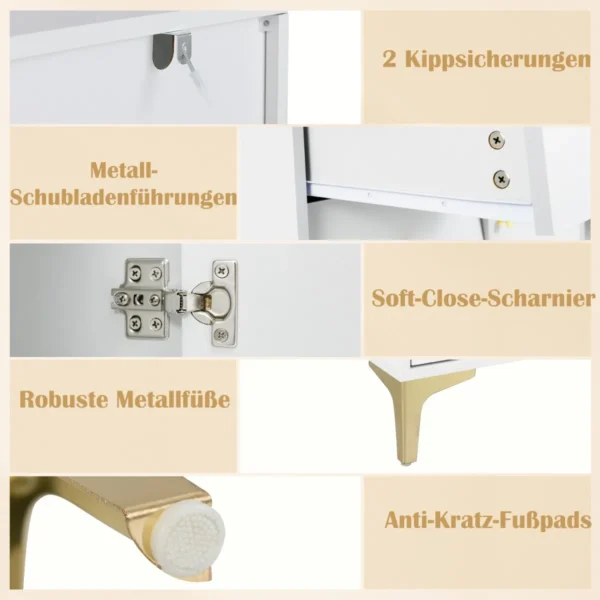 Komoda 80x40x95,5cm., baltos/auksinės spalvos