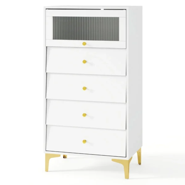 Komoda 60x40x112,5cm., baltos/auksinės spalvos