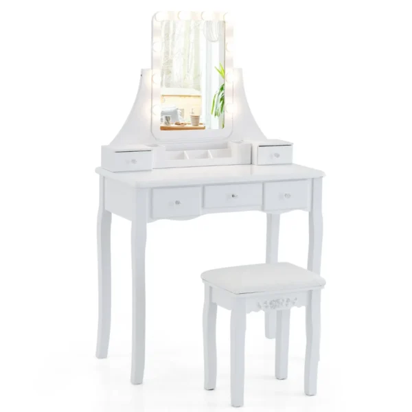 kosmetiktisch-hu10542de-wh_6_.webp Tualetinis staliukas su taburetė 80x40x136cm., baltos spalvos