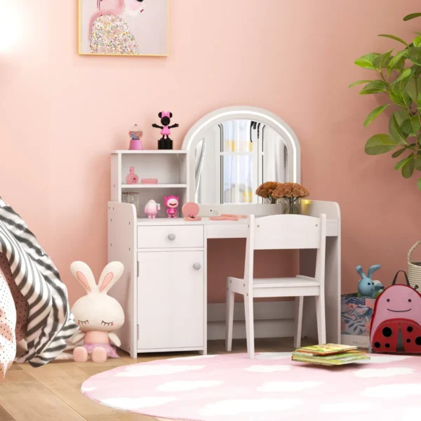 Vaikiškas tualetinis staliukas su kėdute, baltos spalvos