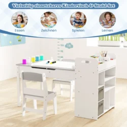 Vaikiškas stalas su kėdėmis, baltos/pilkos spalvos