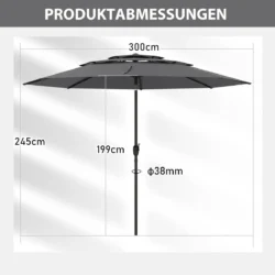 Lauko skėtis 300x300x245cm., tamsiai pilkos/juodos spalvos