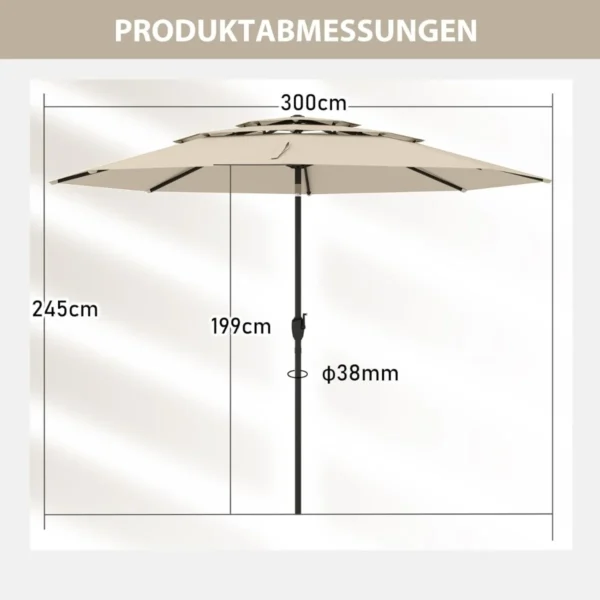 Lauko skėtis 300x300x245cm., smėlio/juodos spalvos