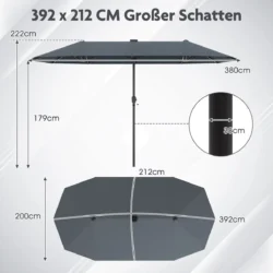 Lauko skėtis 392x212x222cm., tamsiai pilkos/juodos spalvos