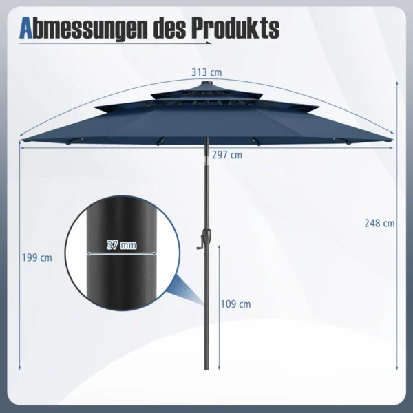 Lauko skėtis 313x248cm., tamsiai mėlynos/juodos spalvos