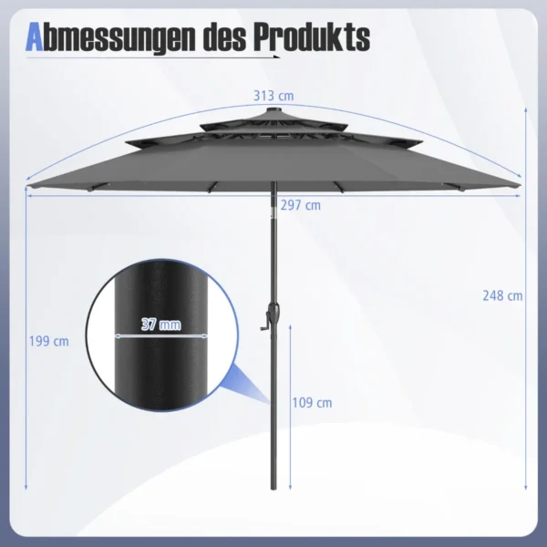 Lauko skėtis 313x248cm., tamsiai pilkos/juodos spalvos