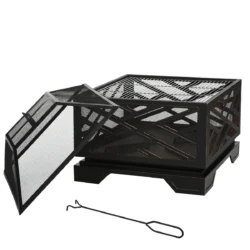 Laužavietė su žarstekliu Outsunny 66x66x66cm., juodos spalvos