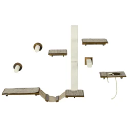 Kačių laipiojimo sienelių rinkinys iš 8 dalių PawHut, rudos/kreminės spalvos