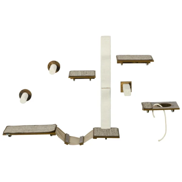 Kačių laipiojimo sienelių rinkinys iš 8 dalių PawHut, rudos/kreminės spalvos