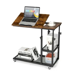 Nešiojamojo kompiuterio stalas 80x40x95cm., rudos/juodos spalvos