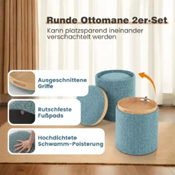 Rinkinys iš 2 pufų, mėlynos spalvos