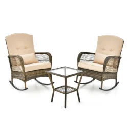 Sodo baldų komplektas iš 3 dalių, rudos spalvos