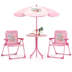 Vaikiškas stalas su kėdėmis, rožinės spalvos