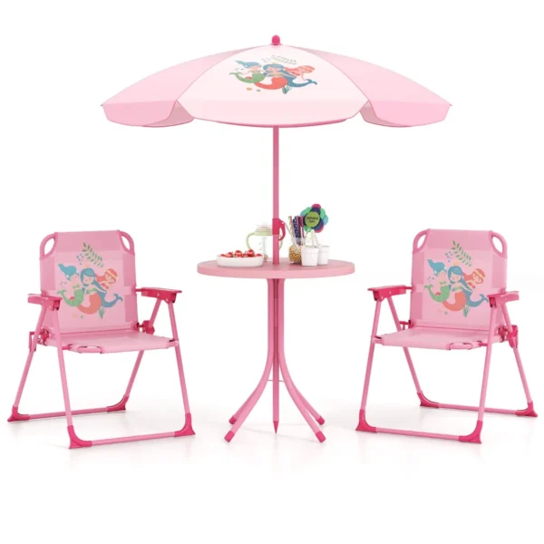 Vaikiškas stalas su kėdėmis, rožinės spalvos