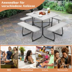 Pikniko stalas 170x170x76cm., juodos/pilkos spalvos