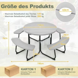 Pikniko stalas 190x76cm., juodos/pilkos spalvos