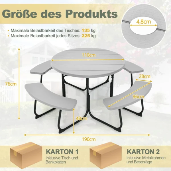 Pikniko stalas 190x76cm., juodos/pilkos spalvos