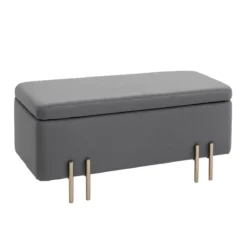 Minkštas suolas su daiktadėže Homcom 100x40x42cm., tamsiai pilkos/auksinės spalvos