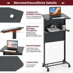 Nešiojamojo kompiuterio stalas 60x40x122,5cm., juodos spalvos