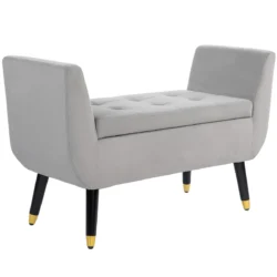 Minkštas suolas su daiktadėže Homcom 107x42x65cm., pilkos/juodos spalvos