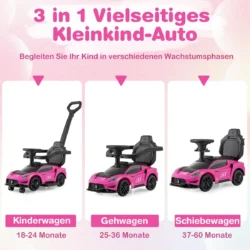 Mašina stumdukas su rankena 90x41x90cm., rožinės/juodos spalvos