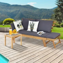 Sodo sofa 198x75x75cm., šviesiai rudos/pilkos spalvos