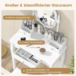 Tualetinis staliukas su taburetė 75x40x143,5cm., baltos spalvos