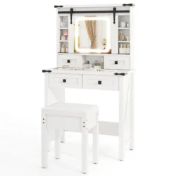 Tualetinis staliukas su taburetė 79x40x138cm., baltos spalvos