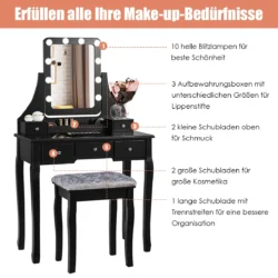 Tualetinis staliukas su taburetė 80x40x135,5cm., juodos spalvos