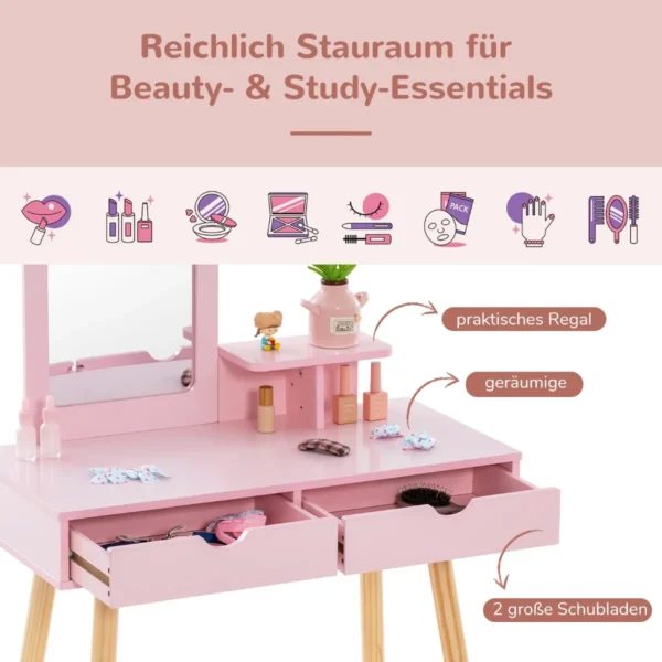 Vaikiškas tualetinis staliukas su kėdute, rožinės/šviesiai rudos spalvos