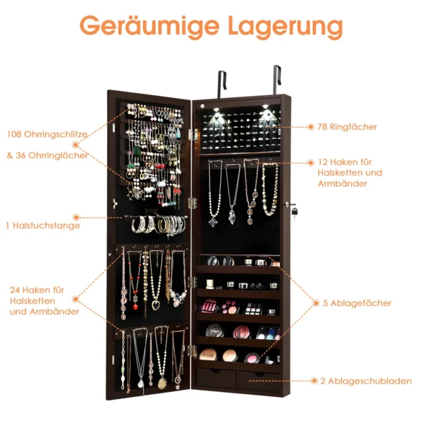 Pakabinamas veidrodis-papuošalų spintelė 37x9,5x108cm., rudos/juodos spalvos