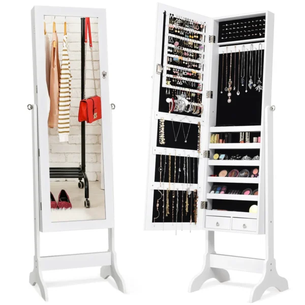 schmuckschrank-jv10770wh_2_.webp Pastatomas veidrodis-papuošalų spintelė 46x37x156cm., baltos/juodos spalvos