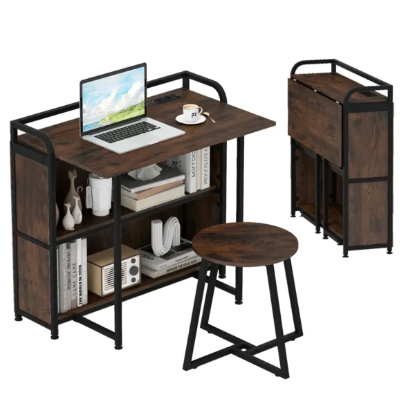 Rašomasis stalas ir kėdė, tamsiai rudos/juodos spalvos