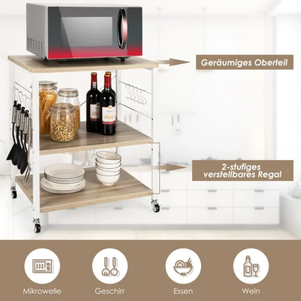 Virtuvės vežimėlis 60x40x73,5cm., baltos/šviesiai rudos spalvos