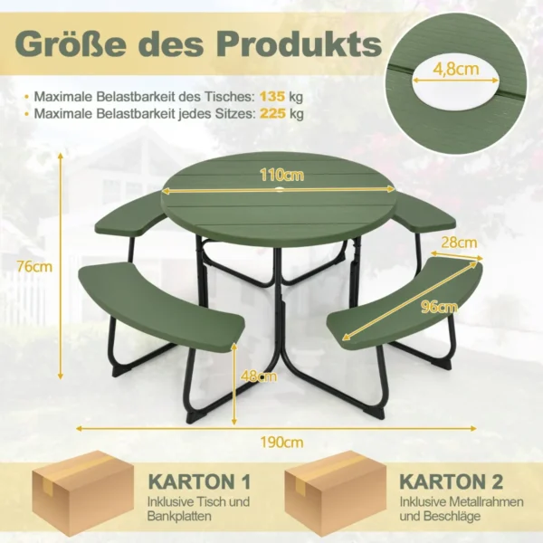 Pikniko stalas 190x76cm., žalios/juodos spalvos