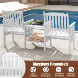 Sodo suolas su staliuku 165x60x88cm., baltos spalvos