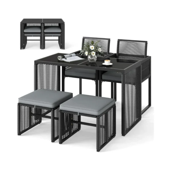 Sodo baldų komplektas iš 5 dalių, juodos/tamsiai pilkos spalvos